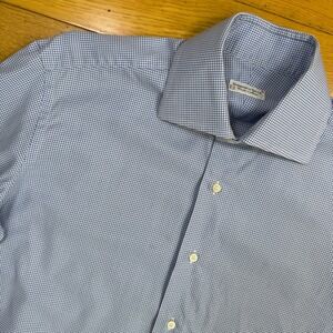 DOMENICO VACCA Mens Blue Gingham‎ Dress Shirt 40 15 3/4 Made in Italy Cotton